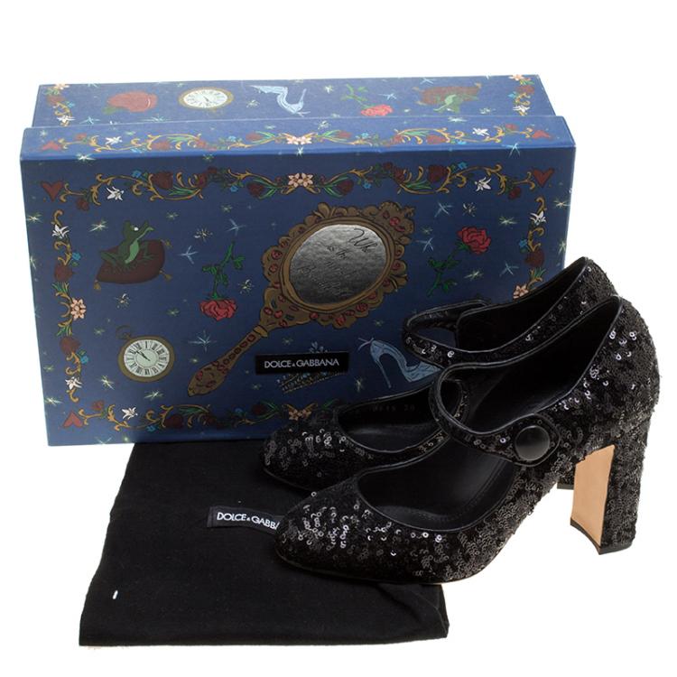 Pre Owned Dolce and Gabbana Black Sequin Mary Jane Pumps Size 38