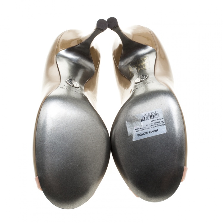 Pre Owned Dolce & Gabbana Two Tone Leather Peep Toe Pumps Size 38