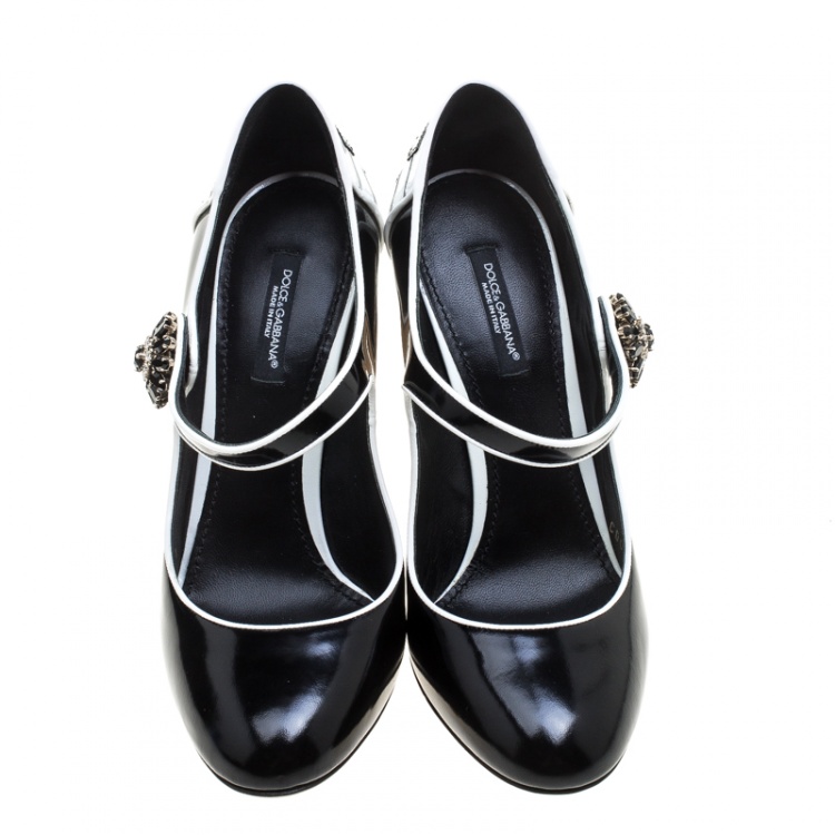 Pre Owned Dolce and Gabbana Black and White Leather Piano Detail Mary Jane Pumps Size 37