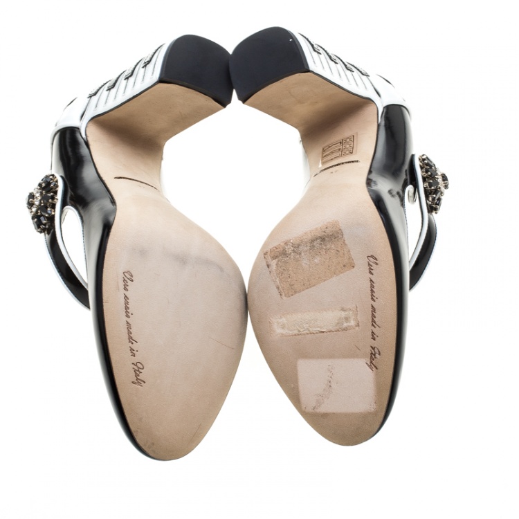 Pre Owned Dolce and Gabbana Black and White Leather Piano Detail Mary Jane Pumps Size 37