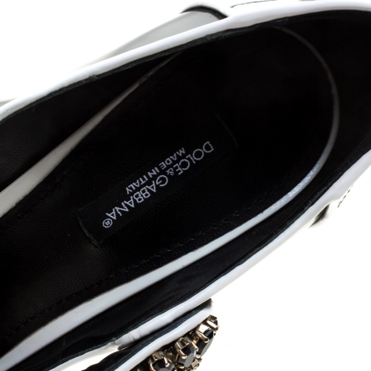Pre Owned Dolce and Gabbana Black and White Leather Piano Detail Mary Jane Pumps Size 37