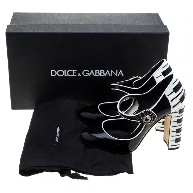 Pre Owned Dolce and Gabbana Black and White Leather Piano Detail Mary Jane Pumps Size 37