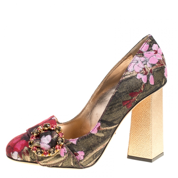 Pre Owned Dolce and Gabbana Multicolor Canvas Jackie Pumps Size 36
