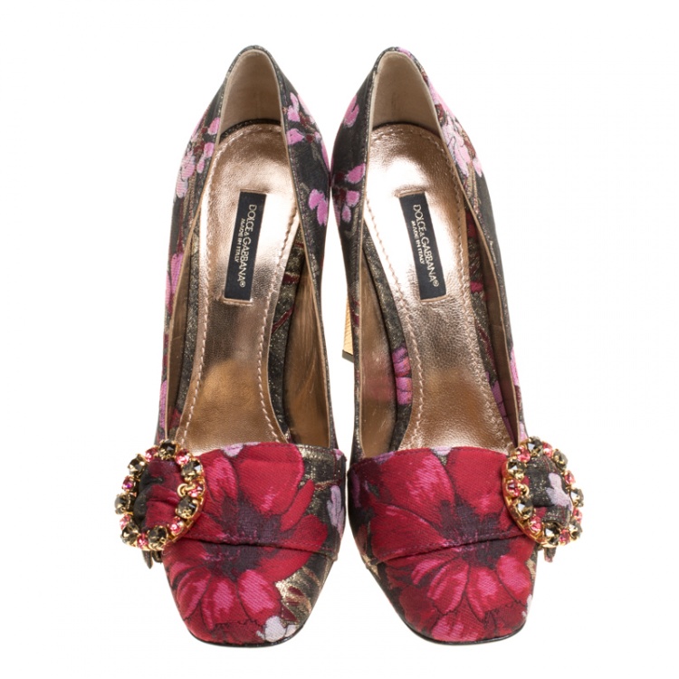 Pre Owned Dolce and Gabbana Multicolor Canvas Jackie Pumps Size 36