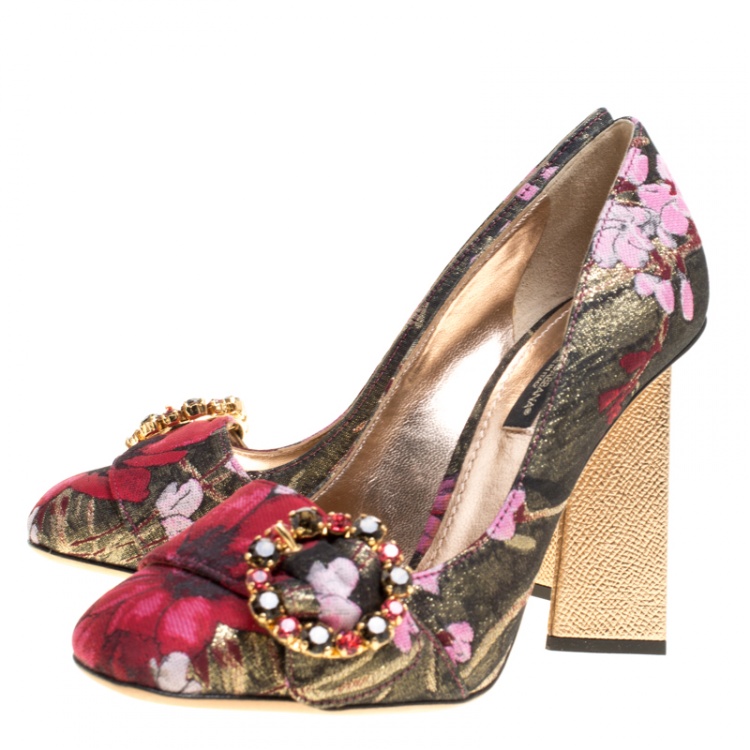 Pre Owned Dolce and Gabbana Multicolor Canvas Jackie Pumps Size 36