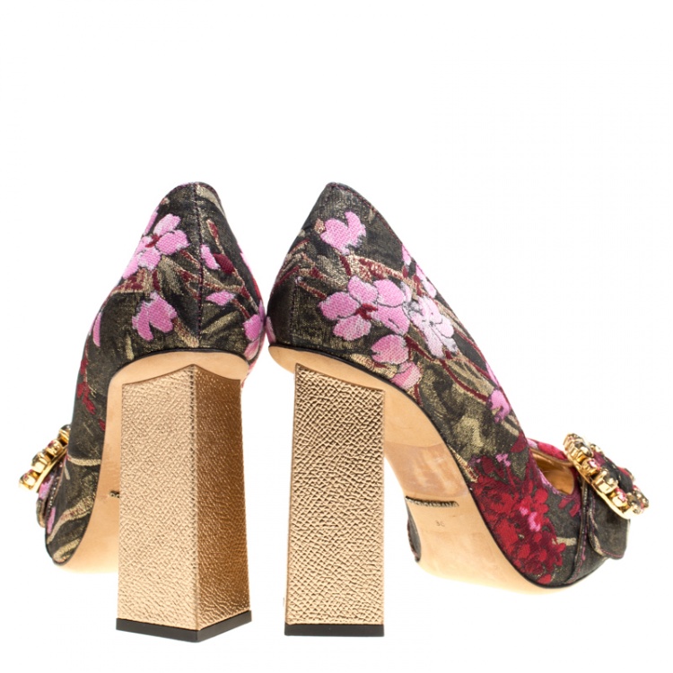 Pre Owned Dolce and Gabbana Multicolor Canvas Jackie Pumps Size 36