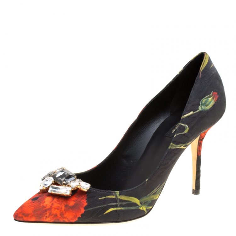 Pre Owned Dolce and Gabbana Floral Print Jacquard Fabric Crystal Embellished Pumps Size 41