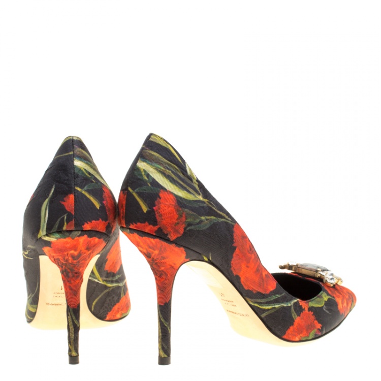 Pre Owned Dolce and Gabbana Floral Print Jacquard Fabric Crystal Embellished Pumps Size 41
