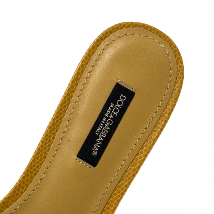Pre Owned Dolce and Gabbana Yellow Lace Sofia Crystal Embellished Slides Size 37