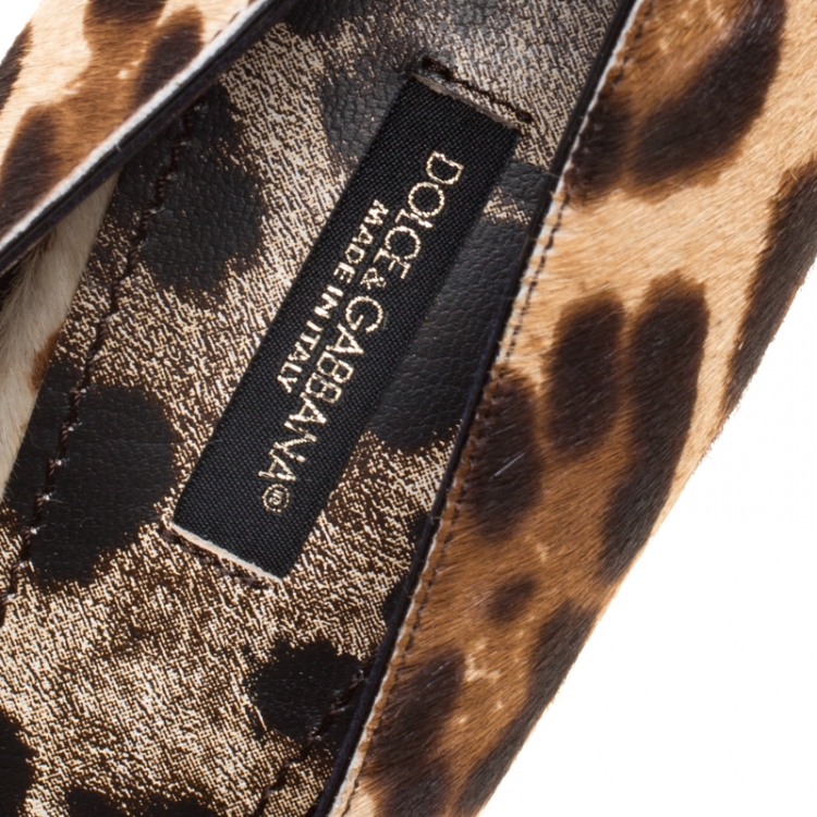 Pre Owned Dolce and Gabbana Leopard Print Pony Hair Platform Pumps Size 39