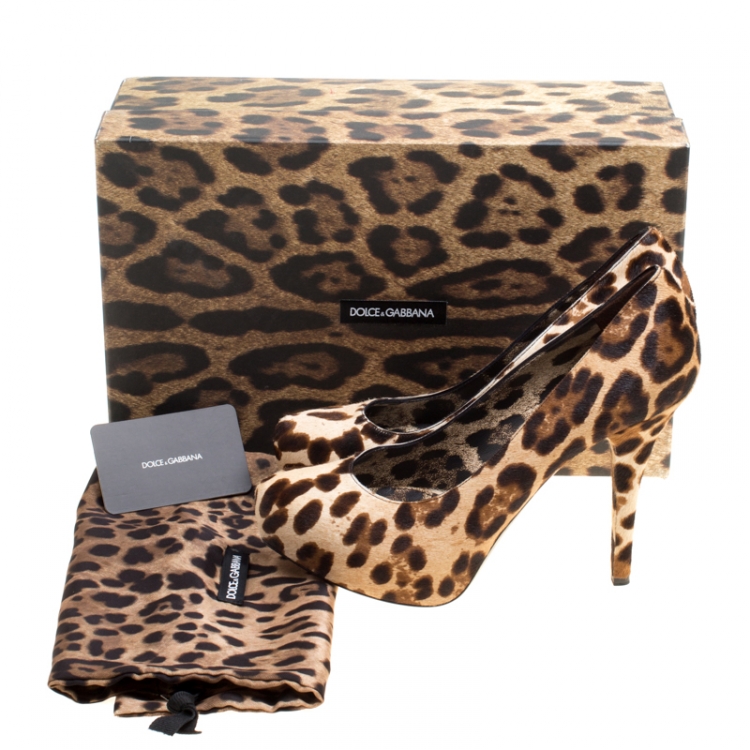 Pre Owned Dolce and Gabbana Leopard Print Pony Hair Platform Pumps Size 39
