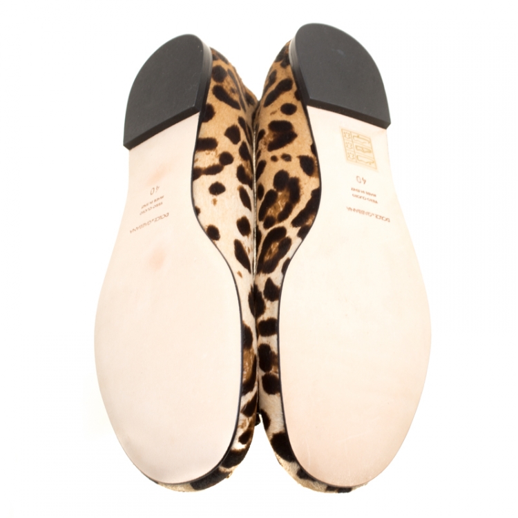 Pre Owned Dolce and Gabbana Leopard Print Pony Hair Bow Detail Ballet Flats Size 40