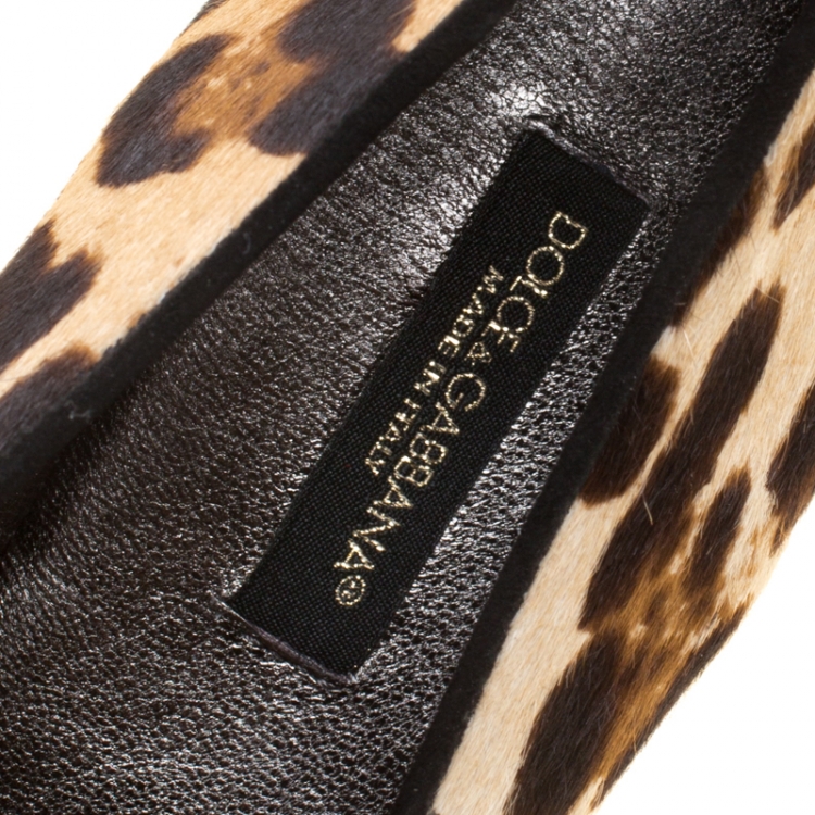 Pre Owned Dolce and Gabbana Leopard Print Pony Hair Bow Detail Ballet Flats Size 40