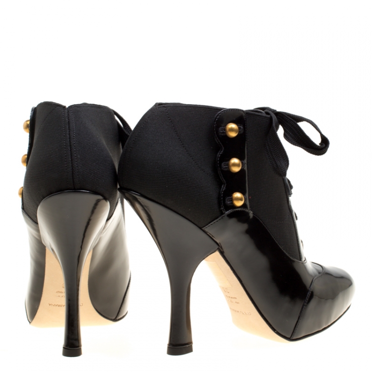 Pre Owned Dolce and Gabbana Black Leather Lace Up Ankle Booties Size 38