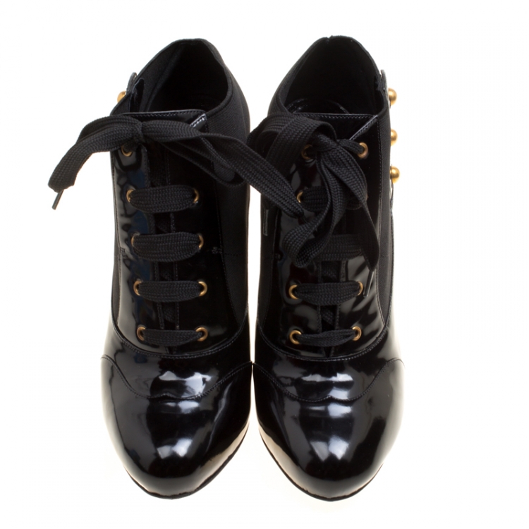 Pre Owned Dolce and Gabbana Black Leather Lace Up Ankle Booties Size 38
