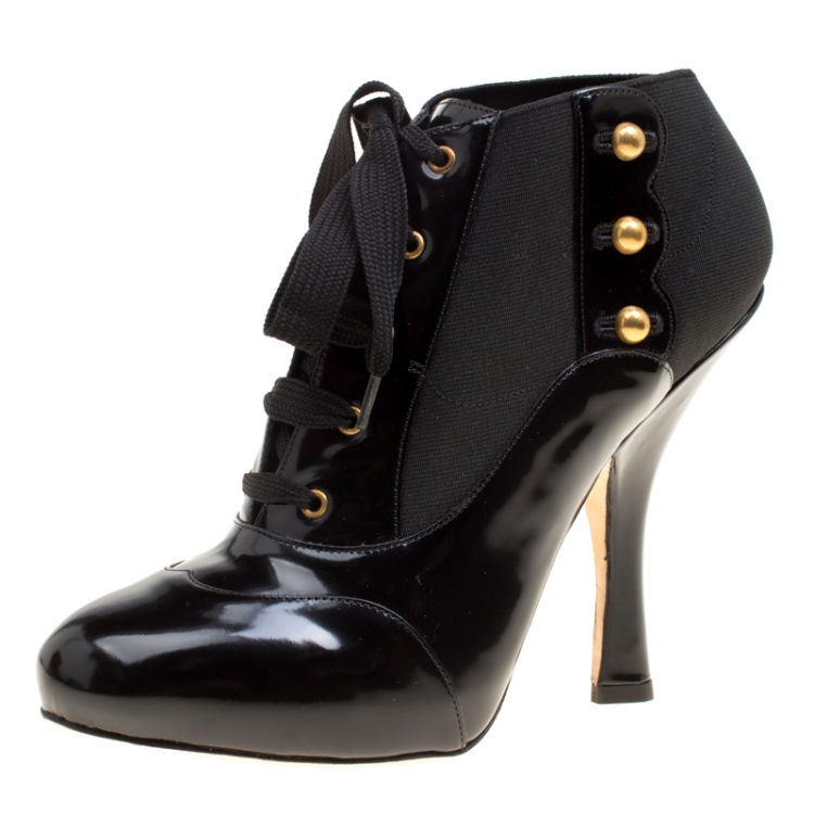 Pre Owned Dolce and Gabbana Black Leather Lace Up Ankle Booties Size 38