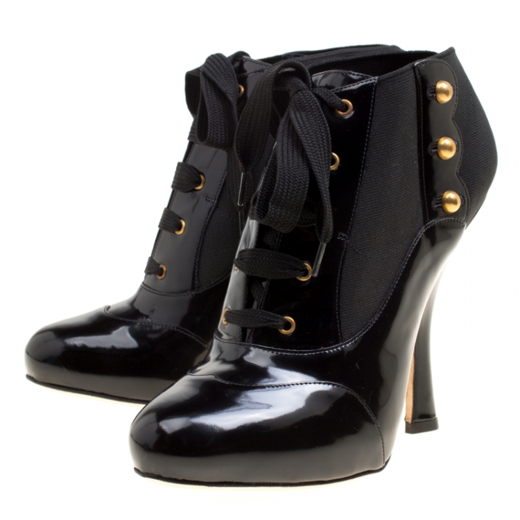 Pre Owned Dolce and Gabbana Black Leather Lace Up Ankle Booties Size 38
