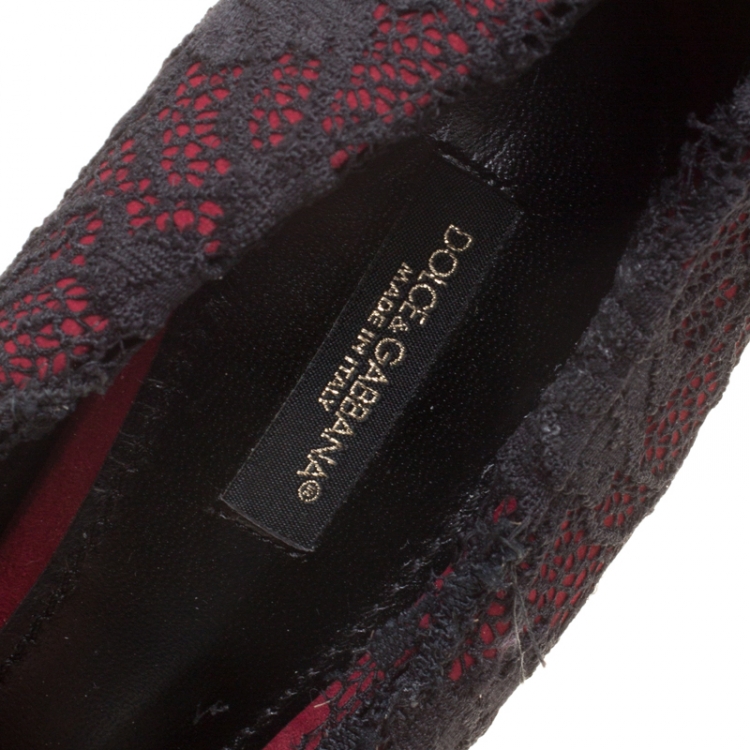 Pre Owned Dolce and Gabbana Maroon Satin and Chantilly Lace Pumps Size 38