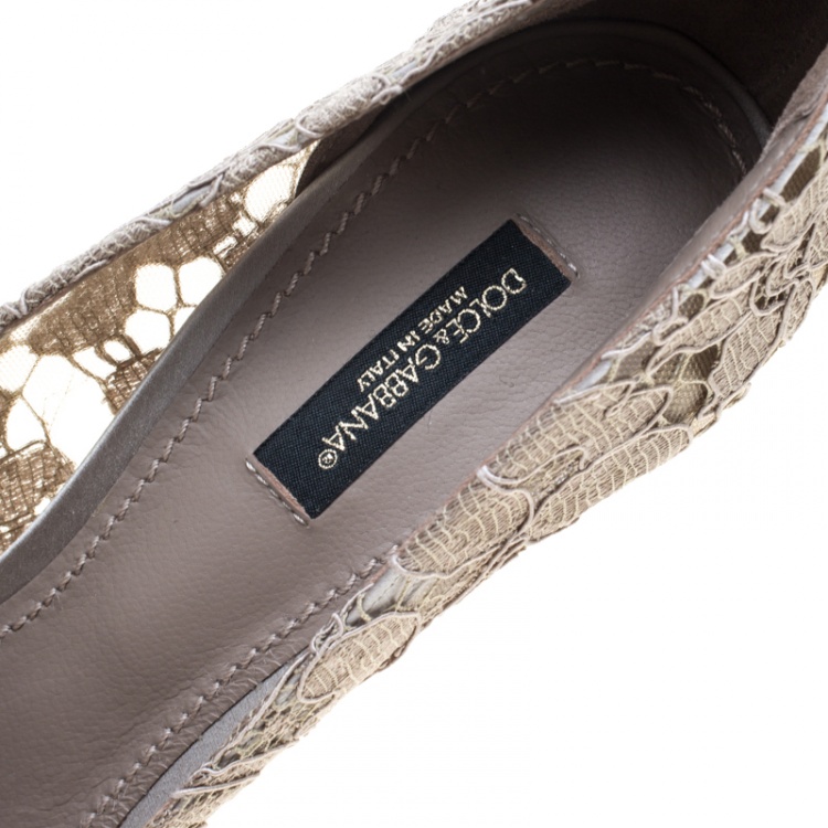 Pre Owned Dolce and Gabbana Light Brown Lace Bellucci Crystal Embellished Pointed Toe Pumps Size 38