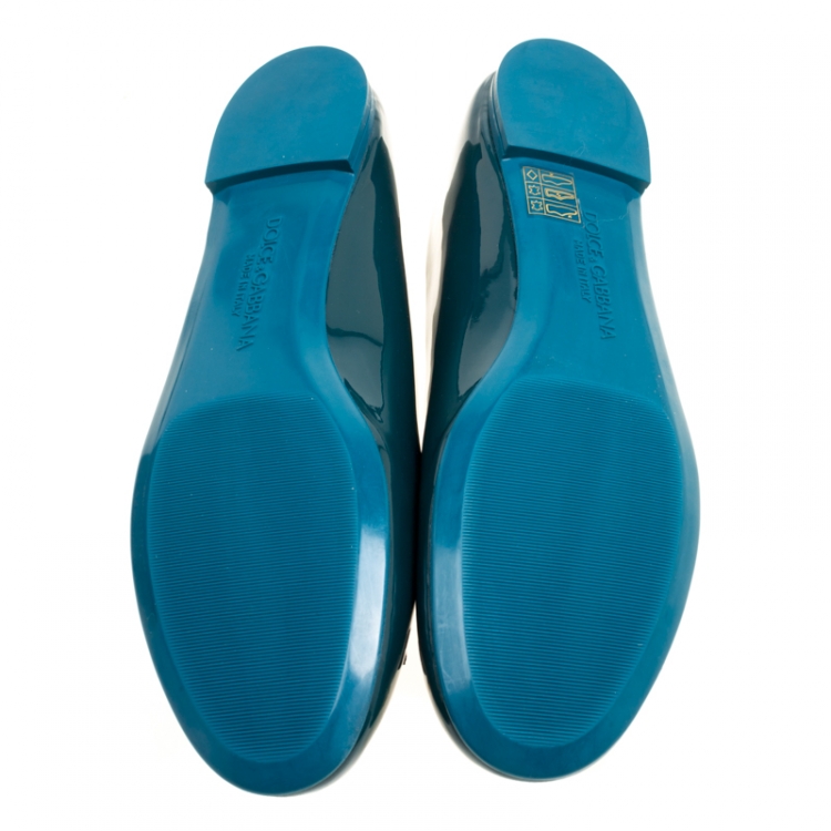Pre Owned Dolce and Gabbana Green Patent Leather Bow Detail Ballet Flats Size 41