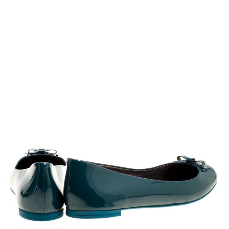 Pre Owned Dolce and Gabbana Green Patent Leather Bow Detail Ballet Flats Size 41