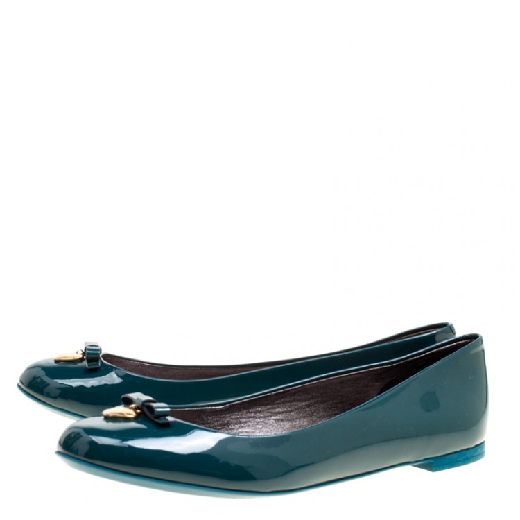 Pre Owned Dolce and Gabbana Green Patent Leather Bow Detail Ballet Flats Size 41