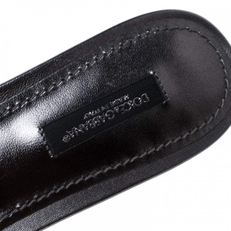 Pre Owned Dolce and Gabbana Grey Lace Sofia Crystal Embellished Slides Size 37