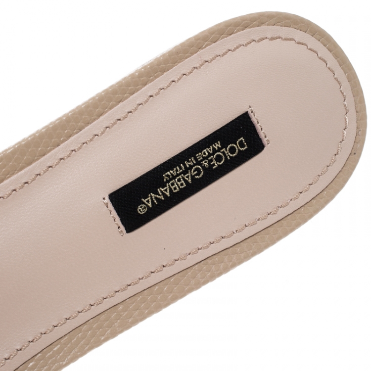 Pre Owned Dolce and Gabbana Peach Lace Sofia Crystal Embellished Flat Slides Size 40