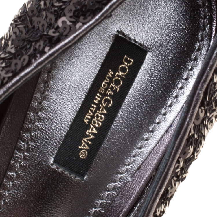 Pre Owned Dolce and Gabbana Black Sequins Pointed Toe Pumps Size 38