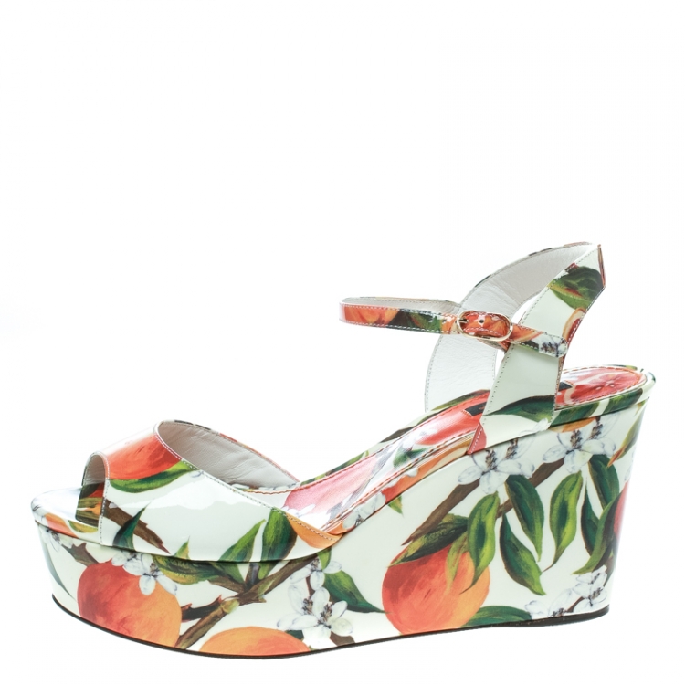 Dolce & Gabbana Floral-print Leather Platform Wedge Sandals In Floral Print