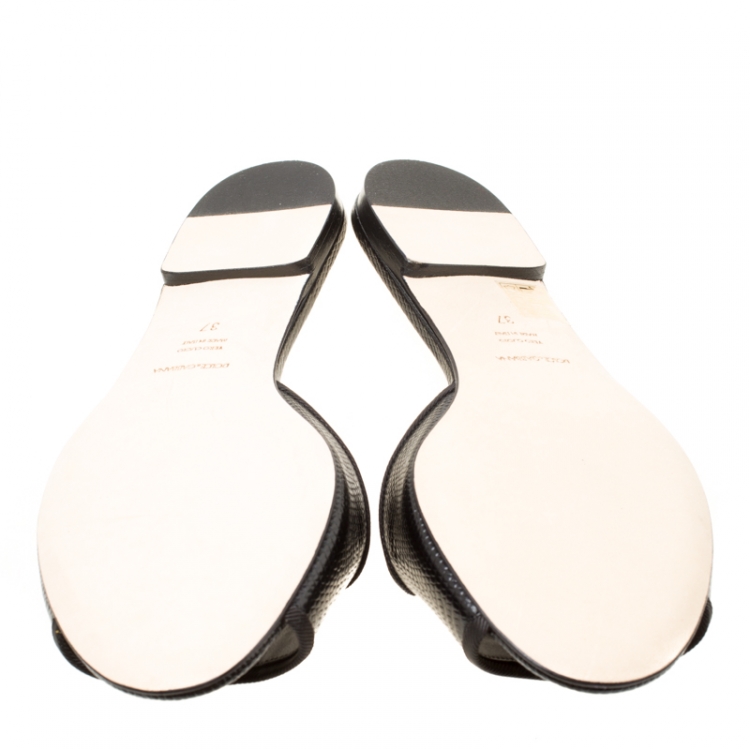 Pre Owned Dolce and Gabbana Black Lizard Embossed Leather Sofia Slides Size 37