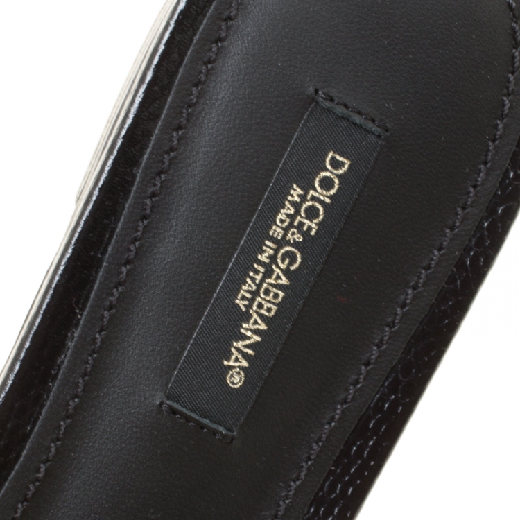 Pre Owned Dolce and Gabbana Black Lizard Embossed Leather Sofia Slides Size 37