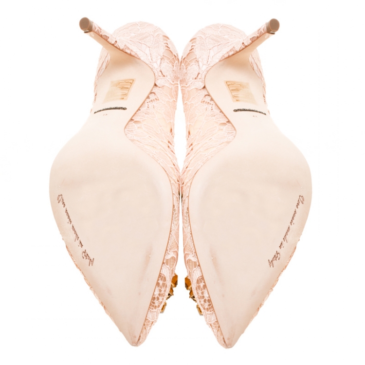 Pre Owned Dolce and Gabbana Beige Lace Bellucci Crystal Embellished Pointed Toe Pumps Size 41