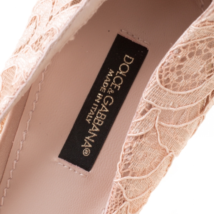 Pre Owned Dolce and Gabbana Beige Lace Bellucci Crystal Embellished Pointed Toe Pumps Size 41