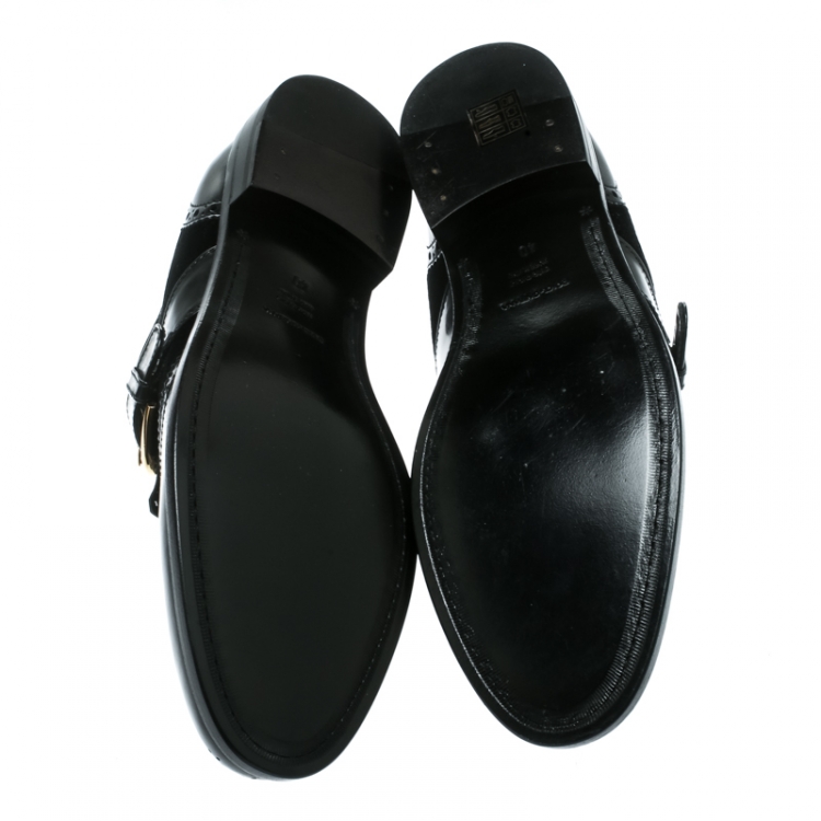 Pre Owned Dolce and Gabbana Black Velvet and Brogue Leather Buckle Detail Loafers Size 40