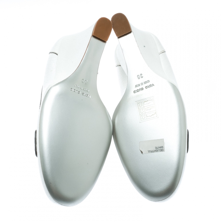 Pre Owned Dolce & Gabbana White Leather Logo Detail Wedge Pumps Size 38