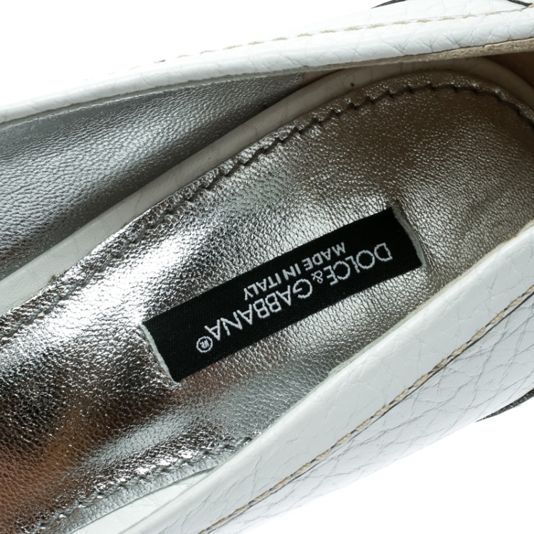Pre Owned Dolce & Gabbana White Leather Logo Detail Wedge Pumps Size 38