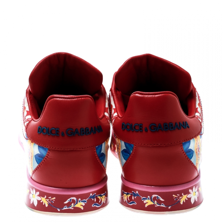 Pre Owned Dolce and Gabbana Multicolor Majolica Print Leather Platform Sneakers Size 38.5