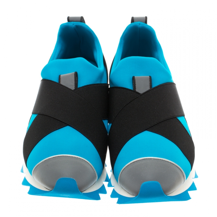 Pre Owned Dolce and Gabbana Tricolor Neoprene Fabric And Cross Elastic Band Ibiza Platform Slip On Sneakers Size 39.5