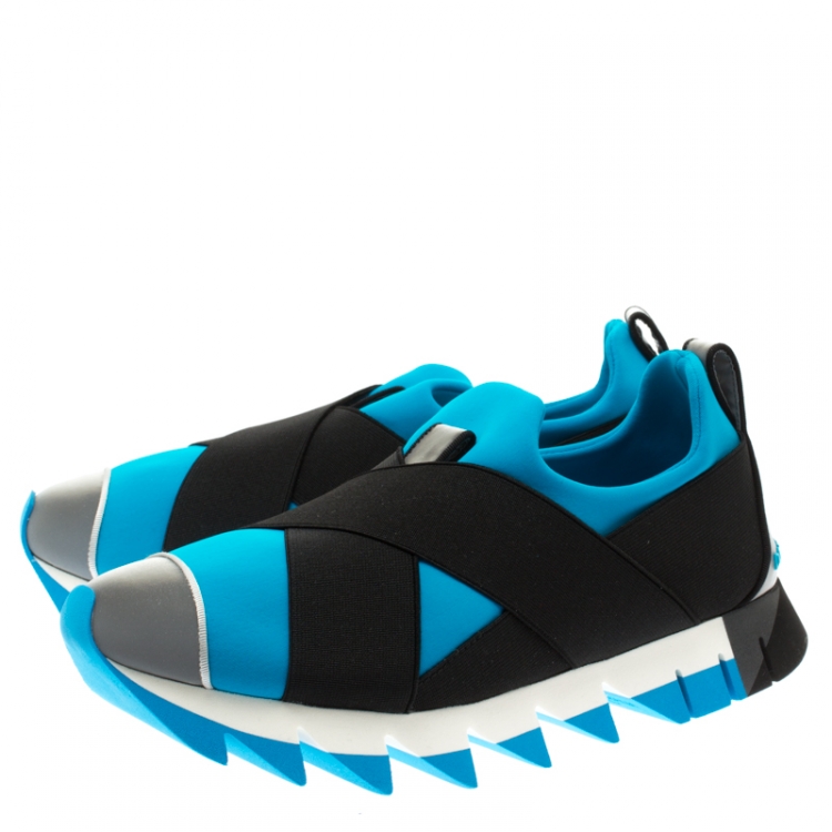 Pre Owned Dolce and Gabbana Tricolor Neoprene Fabric And Cross Elastic Band Ibiza Platform Slip On Sneakers Size 39.5