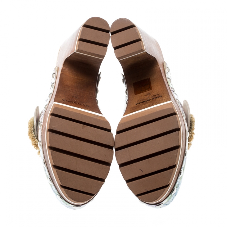 Pre Owned Dolce and Gabbana Multicolor Hydrangea Print Patent Leather Taormina Platform Clogs Size 36.5