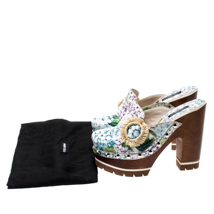 Pre Owned Dolce and Gabbana Multicolor Hydrangea Print Patent Leather Taormina Platform Clogs Size 36.5