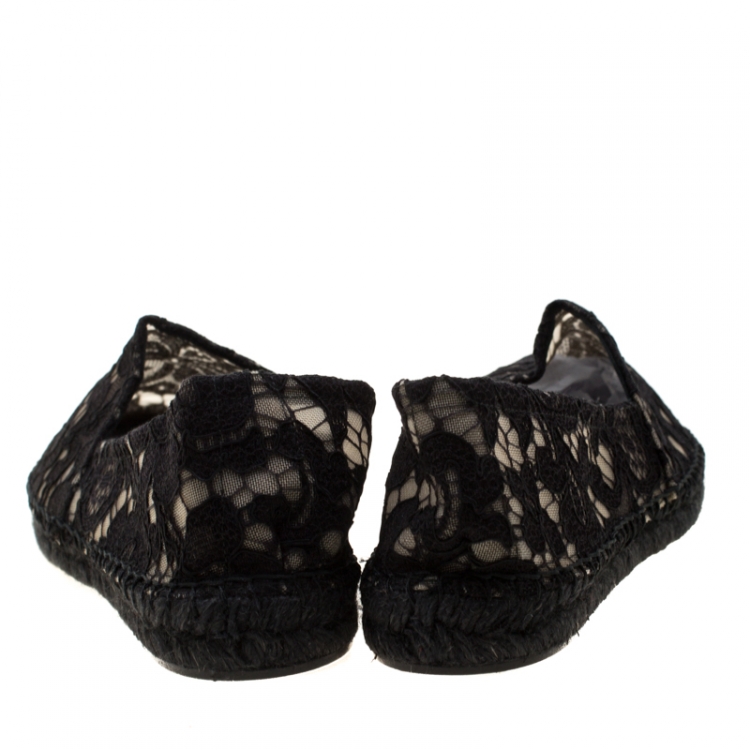 Pre Owned Dolce & Gabbana Black Lace Espadrilles Size 38