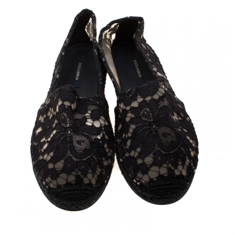 Pre Owned Dolce & Gabbana Black Lace Espadrilles Size 38