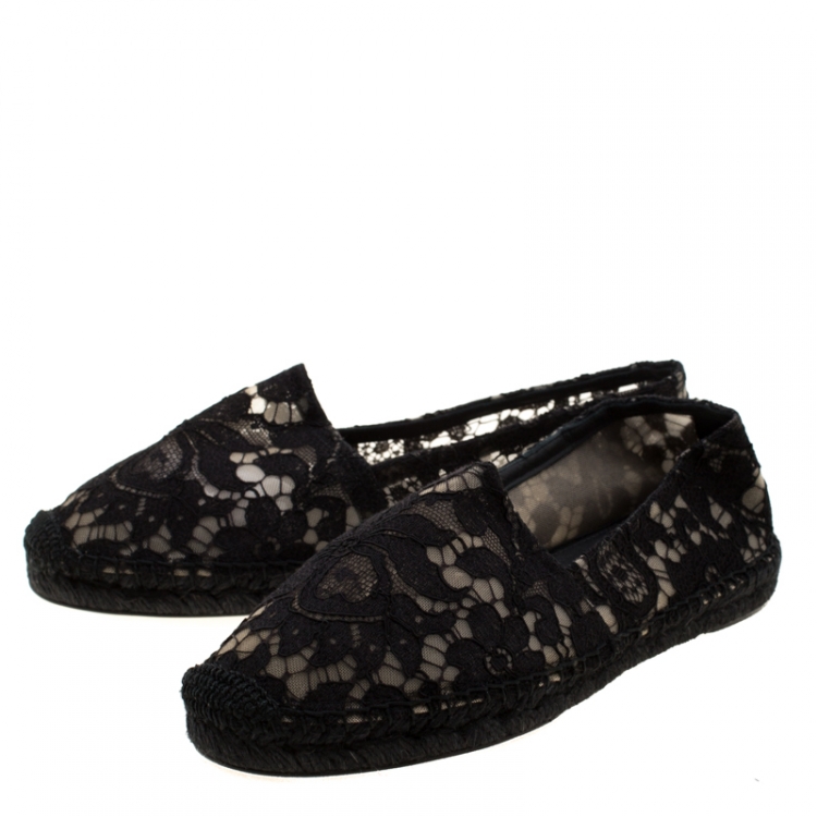 Pre Owned Dolce & Gabbana Black Lace Espadrilles Size 38