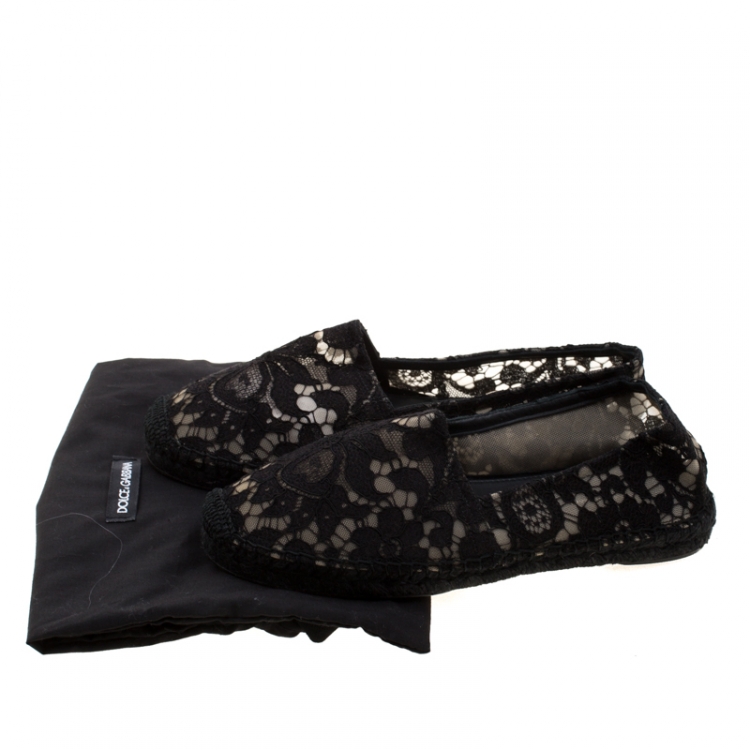Pre Owned Dolce & Gabbana Black Lace Espadrilles Size 38
