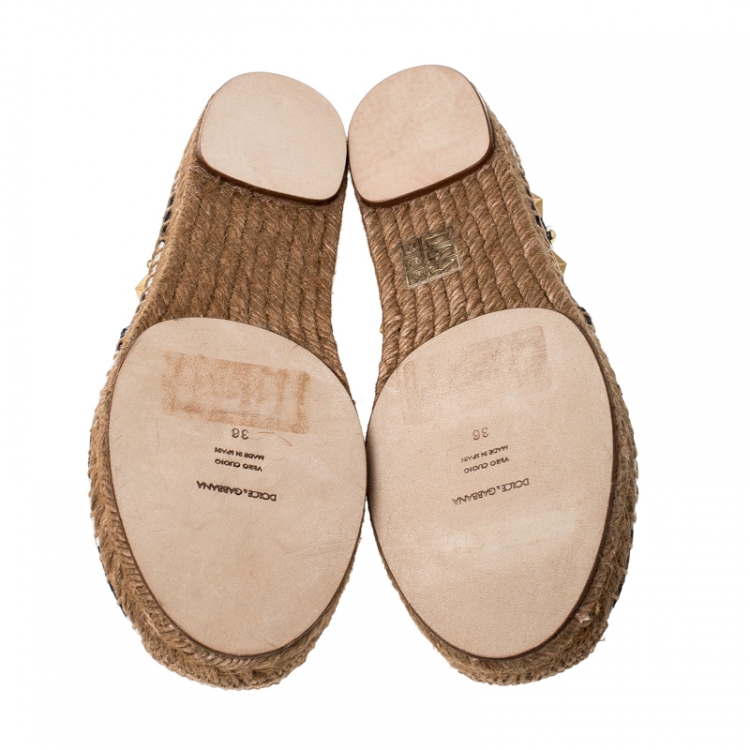 مملوكة مسبقًا Dolce & Gabbana Blue/White Striped Brocade Fabric Star Studded Espadrilles Size 36