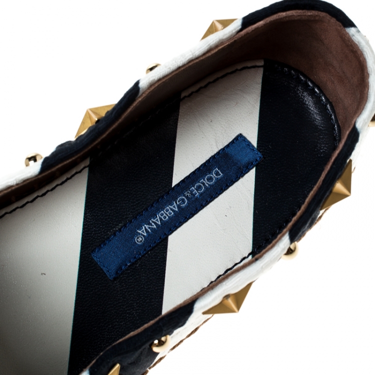مملوكة مسبقًا Dolce & Gabbana Blue/White Striped Brocade Fabric Star Studded Espadrilles Size 36