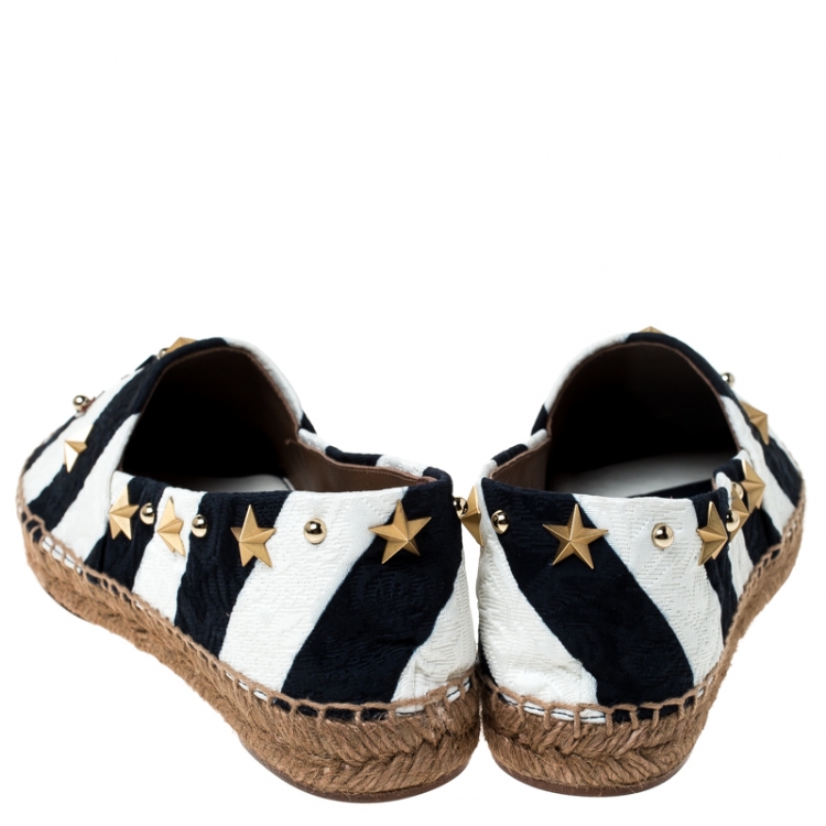مملوكة مسبقًا Dolce & Gabbana Blue/White Striped Brocade Fabric Star Studded Espadrilles Size 36