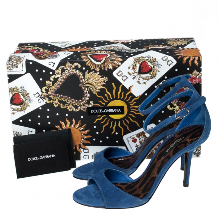 Pre Owned Dolce & Gabbana Blue Suede Open Toe Ankle Strap Sandals Size 36